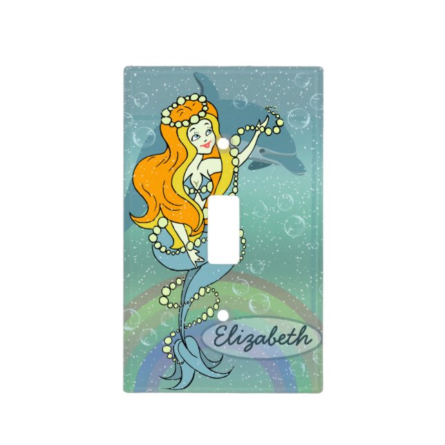Mermaid Rainbow and Dolphin Illustration Design Light Switch Cover (Front)