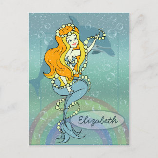 Mermaid Rainbow and Dolphin Illustration Design Postcard