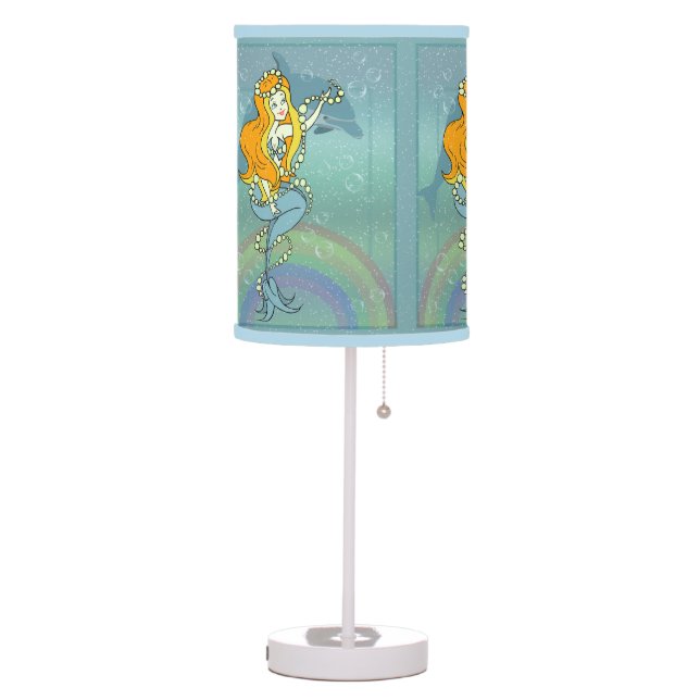 Mermaid Rainbow and Dolphin Illustration Design Table Lamp (Left)