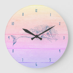 Mermaid Rainbow Beach Wood Coastal Large Clock