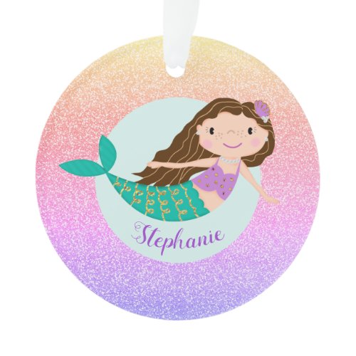 Mermaid Rainbow Glitter Personalized Name Ornament