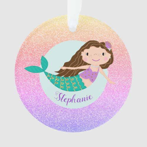 Mermaid Rainbow Glitter Personalized Name Ornament