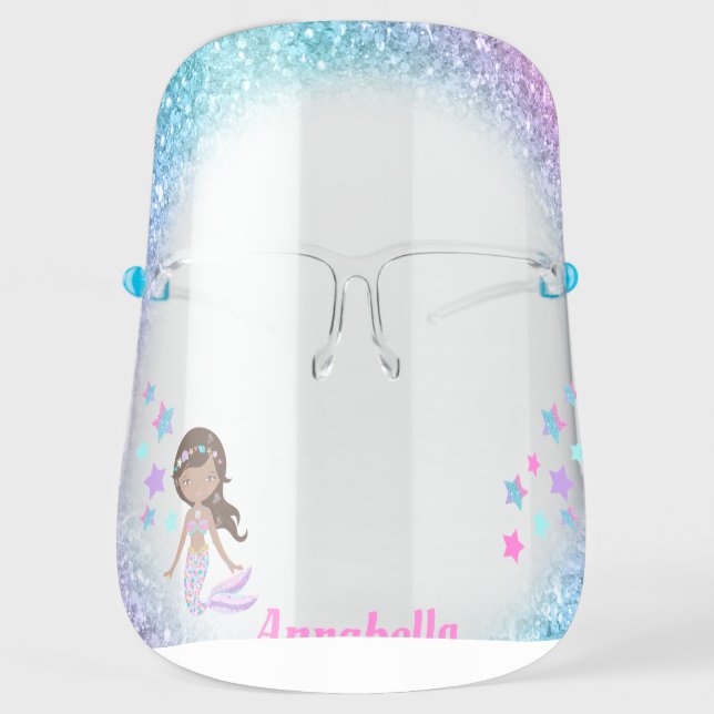 Mermaid Rainbow Gold Glitter Personalized Face Face Shield (Front)