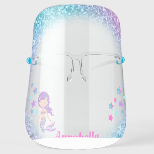 Mermaid Rainbow Gold Glitter Personalized Face Face Shield (Front)