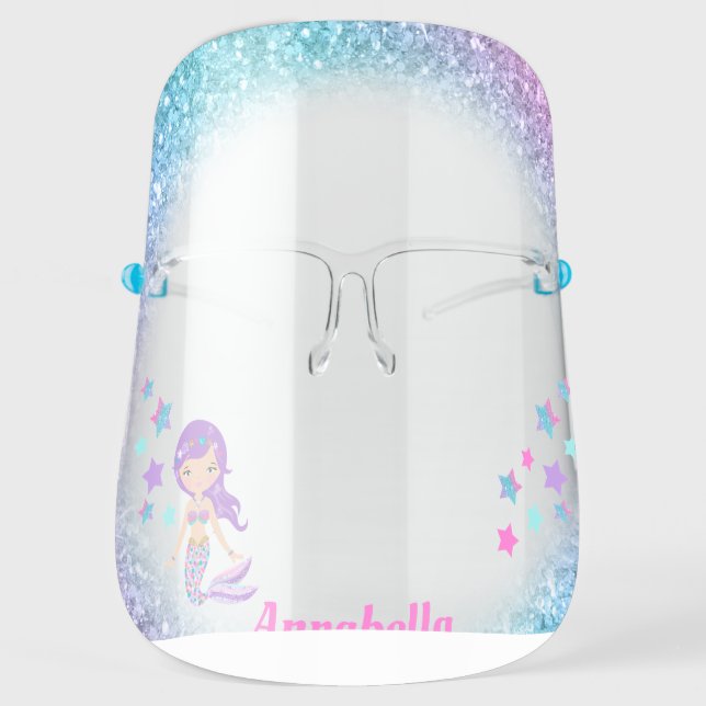 Mermaid Rainbow Gold Glitter Personalized Face Face Shield (Front)