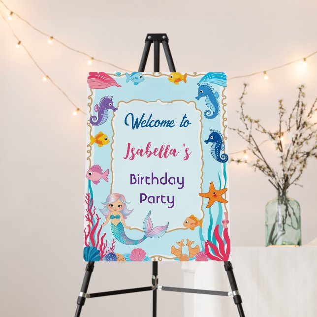 mermaid rainbow magical birthday party foam board (In Situ (Stand))
