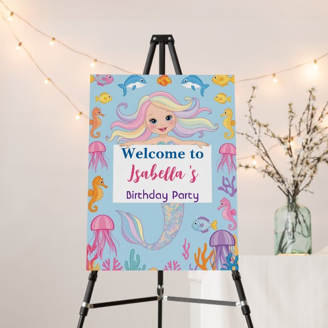 mermaid rainbow magical birthday party foam board (In Situ (Stand))