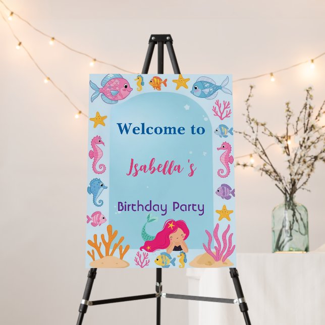 mermaid rainbow magical birthday party foam board (In Situ (Stand))