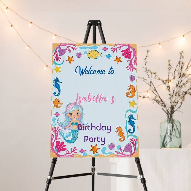 mermaid rainbow magical birthday party foam board (In Situ (Stand))