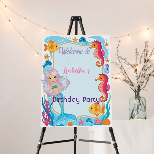 mermaid rainbow magical birthday party foam board (In Situ (Stand))