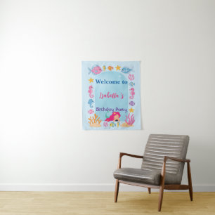 mermaid rainbow magical birthday party tapestry