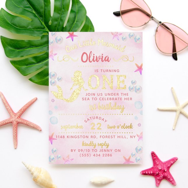 Mermaid Real Foil Pressed 1st Birthday Invitations (Creator Uploaded)