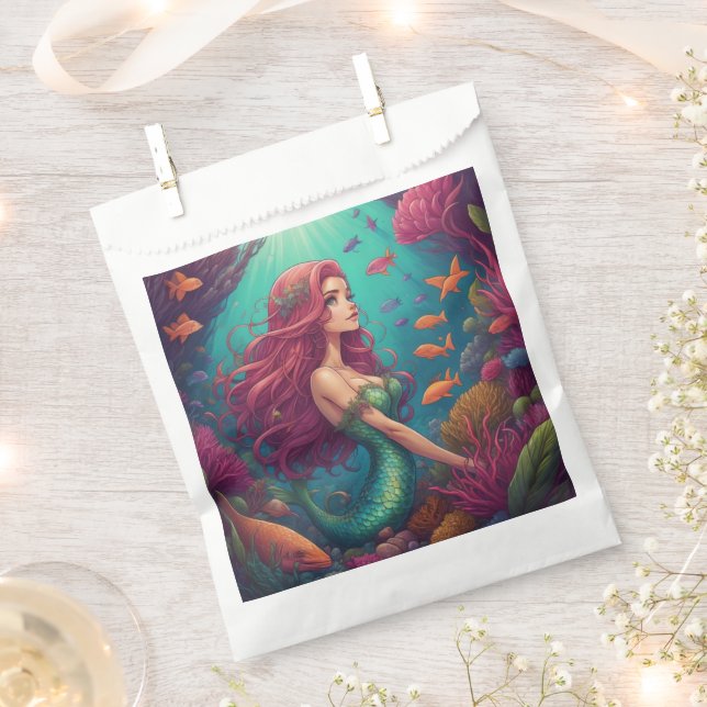 Mermaid Red Favor Bag (Clipped)