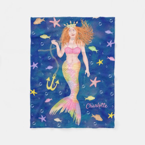 Mermaid Redhead Underwater Fish Fantasy Custom Dk Fleece Blanket