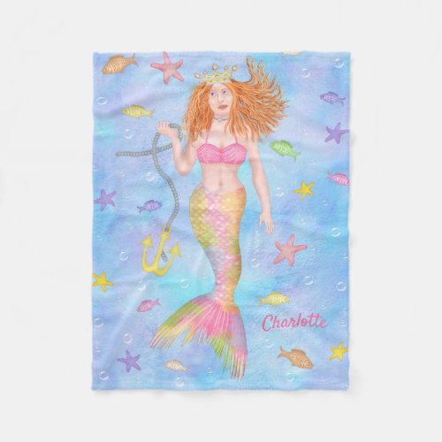 Mermaid Redhead Underwater Fish Fantasy Custom Fleece Blanket