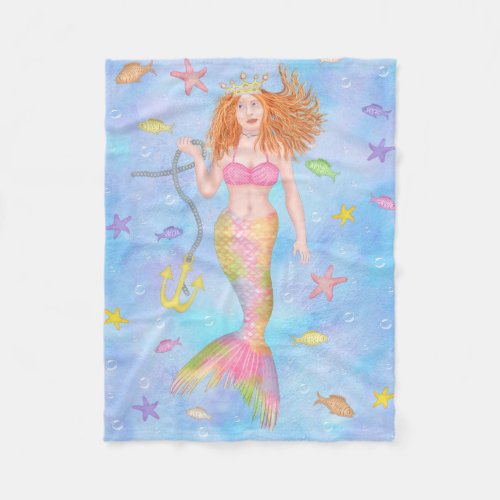 Mermaid Redhead Underwater Fish Fantasy Cute Fleece Blanket