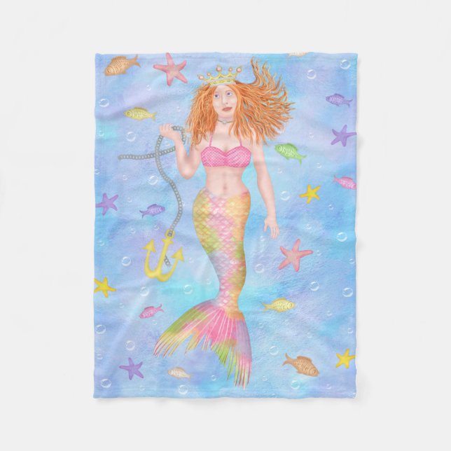 Mermaid Redhead Underwater Fish Fantasy Cute Fleece Blanket (Front)