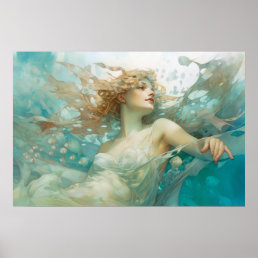 Mermaid relaxing near the surface poster