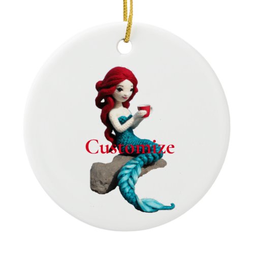 Mermaid Relaxing With Beverage Thunder_Cove  Ceramic Ornament