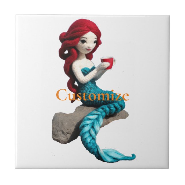 Mermaid Relaxing With Beverage Thunder_Cove  Ceramic Tile (Front)