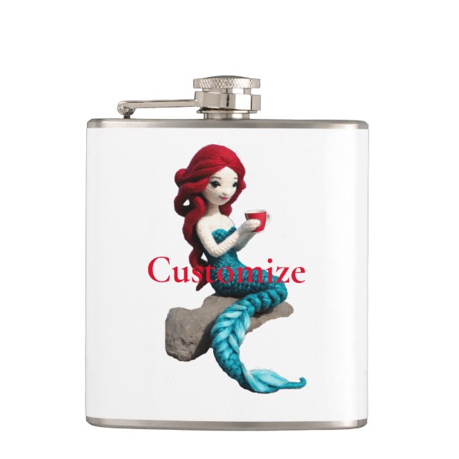Mermaid Relaxing With Beverage Thunder_Cove  Flask (Front)