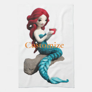 Mermaid Relaxing With Beverage Thunder_Cove  Kitchen Towel