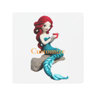 Mermaid Relaxing With Beverage Thunder_Cove Metal Print