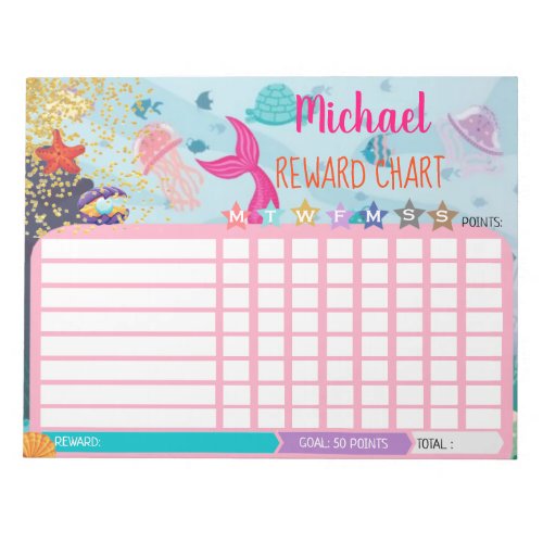 Mermaid Reward Chart Chore Chart blue behaviour Notepad
