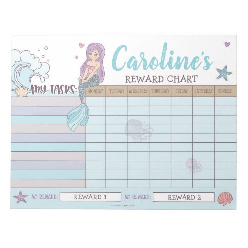 Mermaid Reward Chart Personalized Name  Tasks Notepad