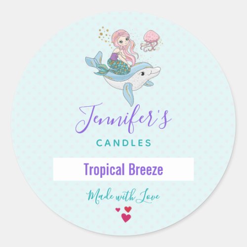 Mermaid Riding a Dolphin Candle  Soap Classic Round Sticker