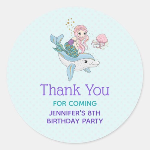 Mermaid Riding a Dolphin Under the Sea Birthday Classic Round Sticker