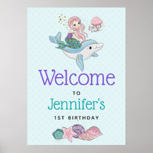 Mermaid Riding a Dolphin Under the Sea Birthday Poster