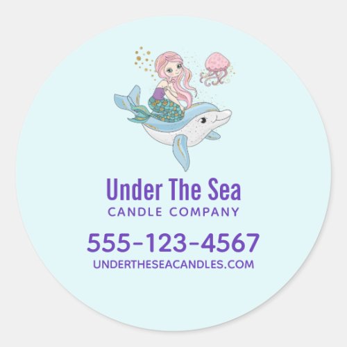 Mermaid Riding a Dolphin Under the Sea Business Classic Round Sticker