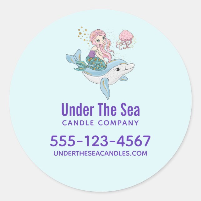 Mermaid Riding a Dolphin Under the Sea Business Classic Round Sticker (Front)