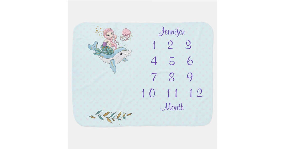 Mermaid Riding a Dolphin Under the sea Milestone Baby Blanket | Zazzle
