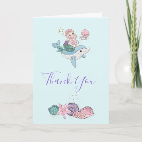 Mermaid Riding a Dolphin Under the Sea Thank You Card