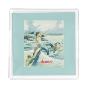 Mermaid Riding Sea Serpent Thunder_Cove Acrylic Tray