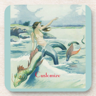 Mermaid Riding Sea Serpent Thunder_Cove   Beverage Coaster
