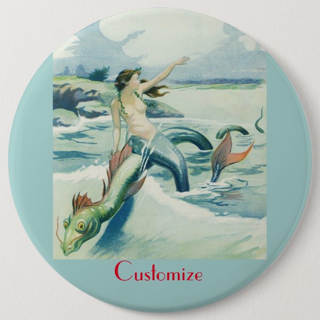 Mermaid Riding Sea Serpent Thunder_Cove   Button (Front)