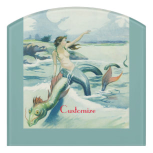 Mermaid Riding Sea Serpent Thunder_Cove Door Sign