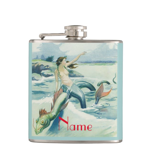 Mermaid Riding Sea Serpent Thunder_Cove  Flask (Front)