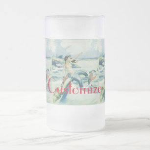 Mermaid Riding Sea Serpent Thunder_Cove Frosted Glass Beer Mug