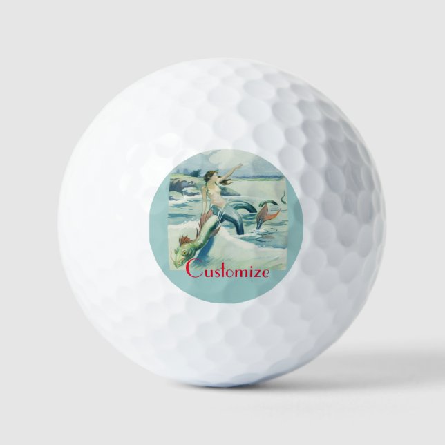 Mermaid Riding Sea Serpent Thunder_Cove  Golf Balls (Front)