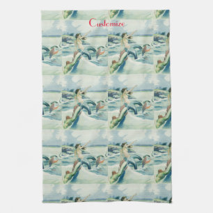 Mermaid Riding Sea Serpent Thunder_Cove Kitchen Towel