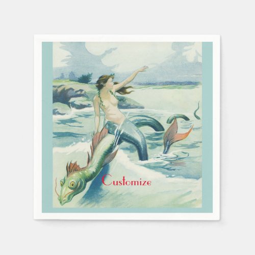 Mermaid Riding Sea Serpent Thunder_Cove  Napkins
