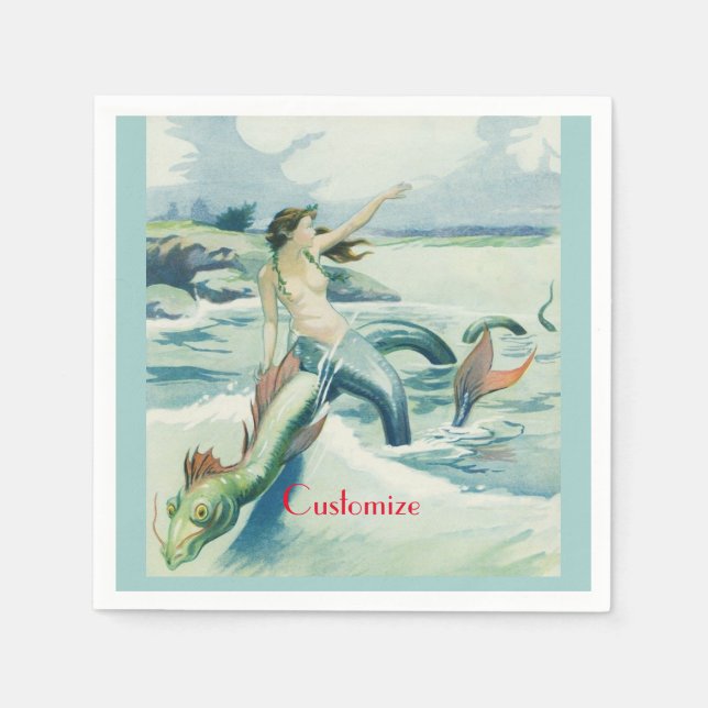 Mermaid Riding Sea Serpent Thunder_Cove  Napkins (Front)