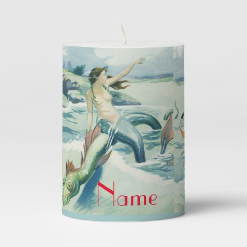 Mermaid Riding Sea Serpent Thunder_Cove  Pillar Candle