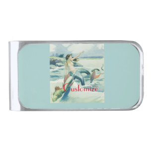 Mermaid Riding Sea Serpent Thunder_Cove Silver Finish Money Clip