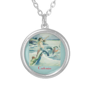 Mermaid Riding Sea Serpent Thunder_Cove   Silver Plated Necklace