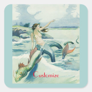 Mermaid Riding Sea Serpent Thunder_Cove Square Sticker